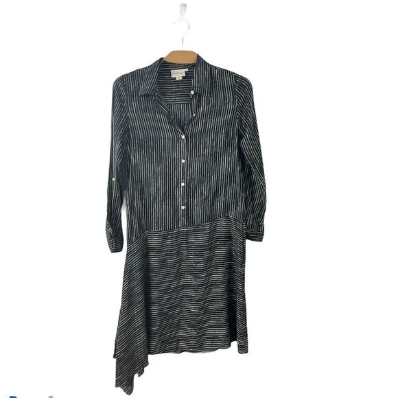 𝅺dkny Pure Black Striped Asymmetric Shirt Dress XS - Picture 3 of 7
